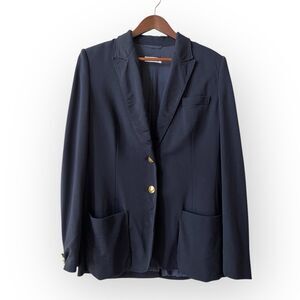 Sonia Bogner Navy Blue Blazer Jacket Women’s Size 10 Gold Logo Buttons Preppy
